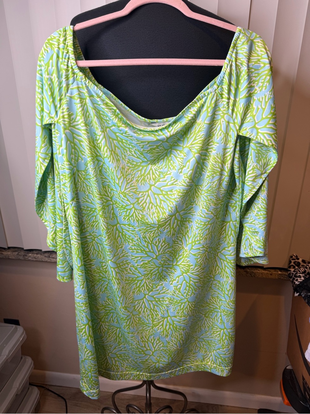 Lamer Luxe Light Green White Wave Jersey Resortwear Dress Size XL
